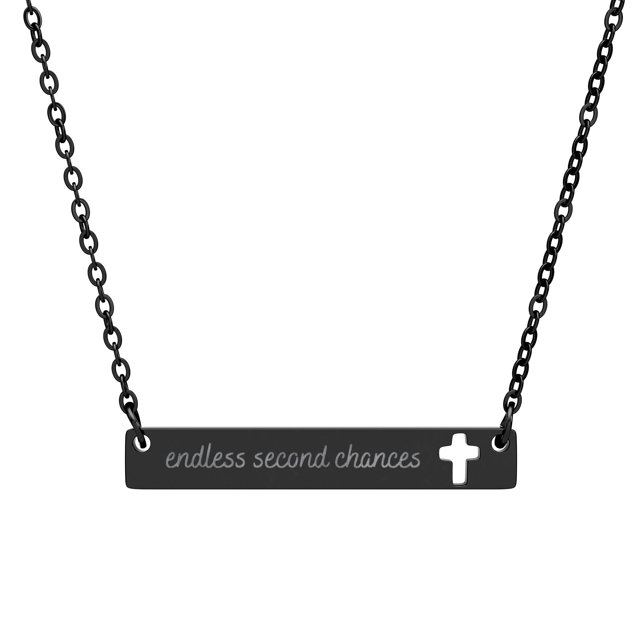 Cutout Cross Bar Necklace — Engravable Religious Pendant with Cut-Out Cross