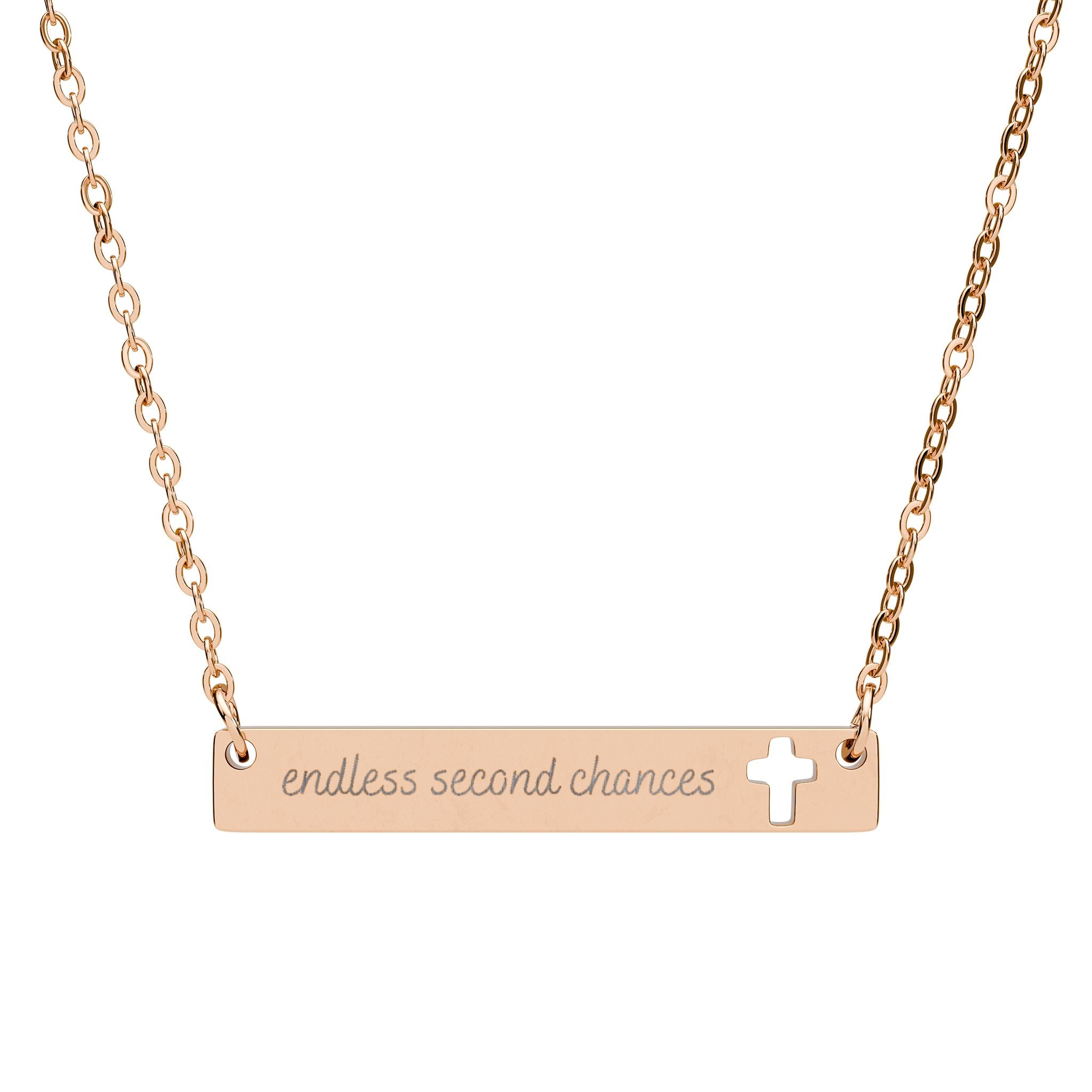 Cutout Cross Bar Necklace — Engravable Religious Pendant with Cut-Out Cross