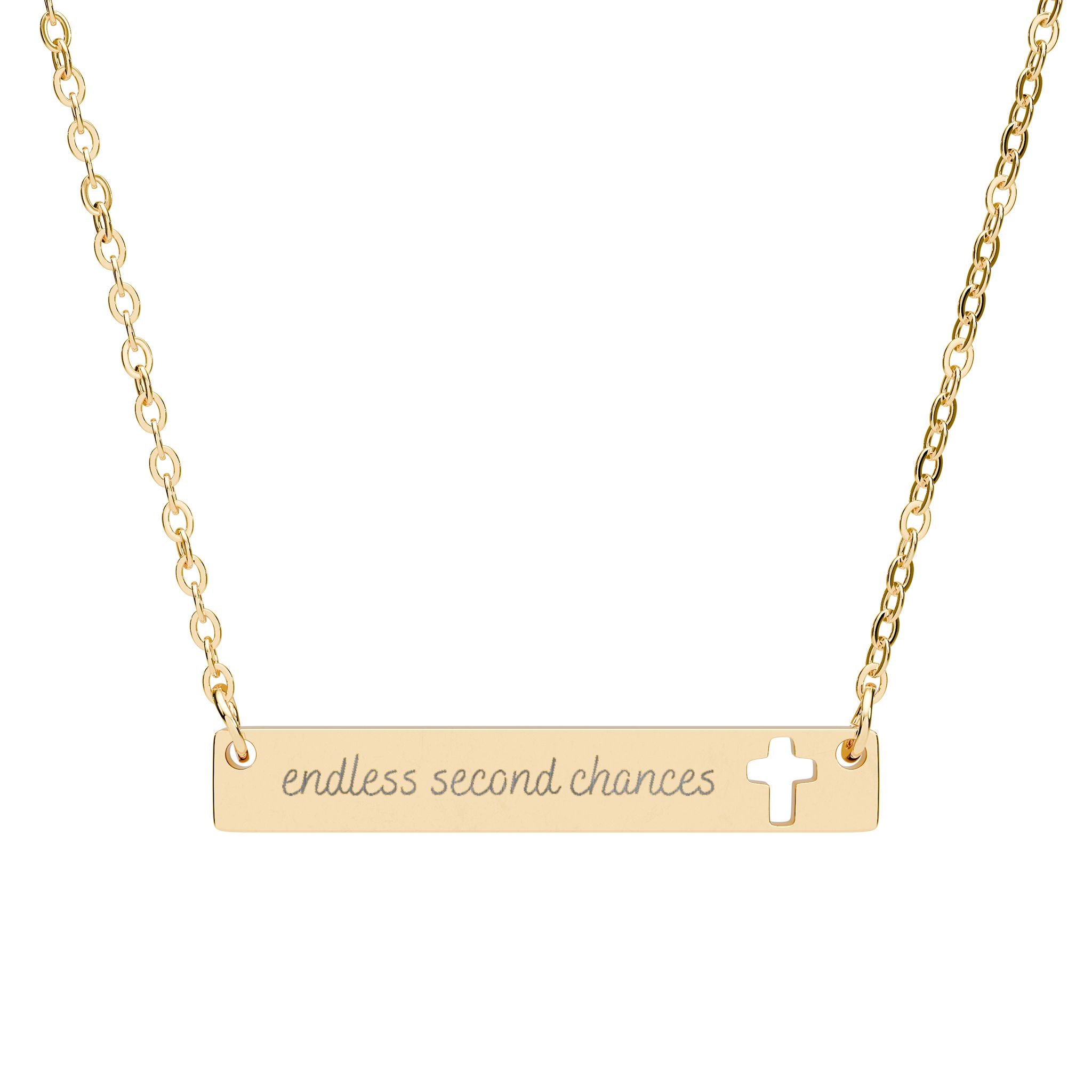 Cutout Cross Bar Necklace — Engravable Religious Pendant with Cut-Out Cross