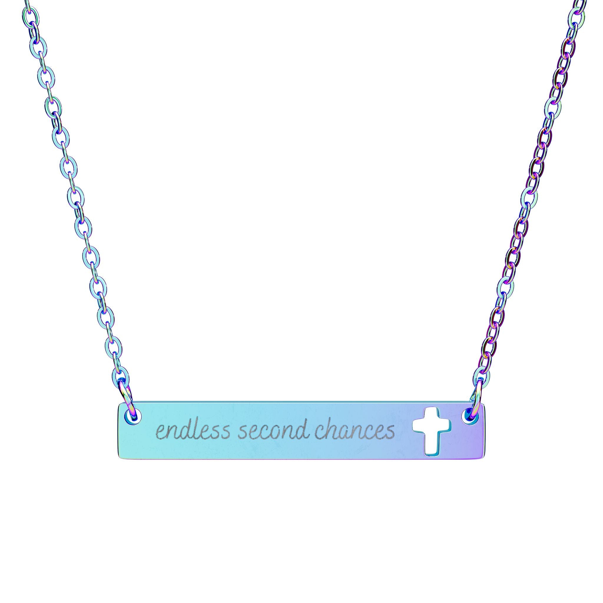 Cutout Cross Bar Necklace — Engravable Religious Pendant with Cut-Out Cross