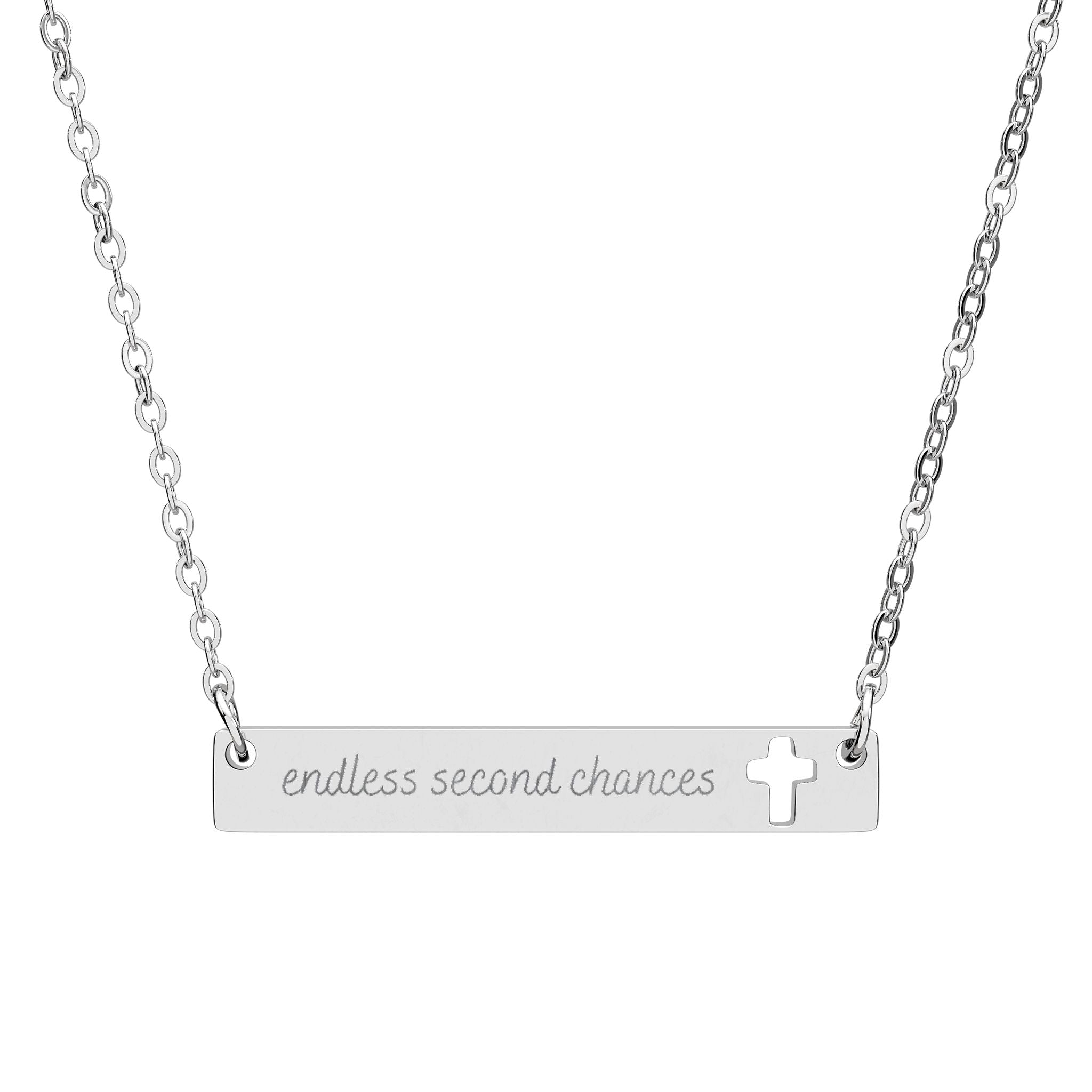 Cutout Cross Bar Necklace — Engravable Religious Pendant with Cut-Out Cross